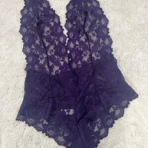 Adore Me Women's Sexy Lingerie Lace Mesh See Through Bodysuit Purple Size M 101